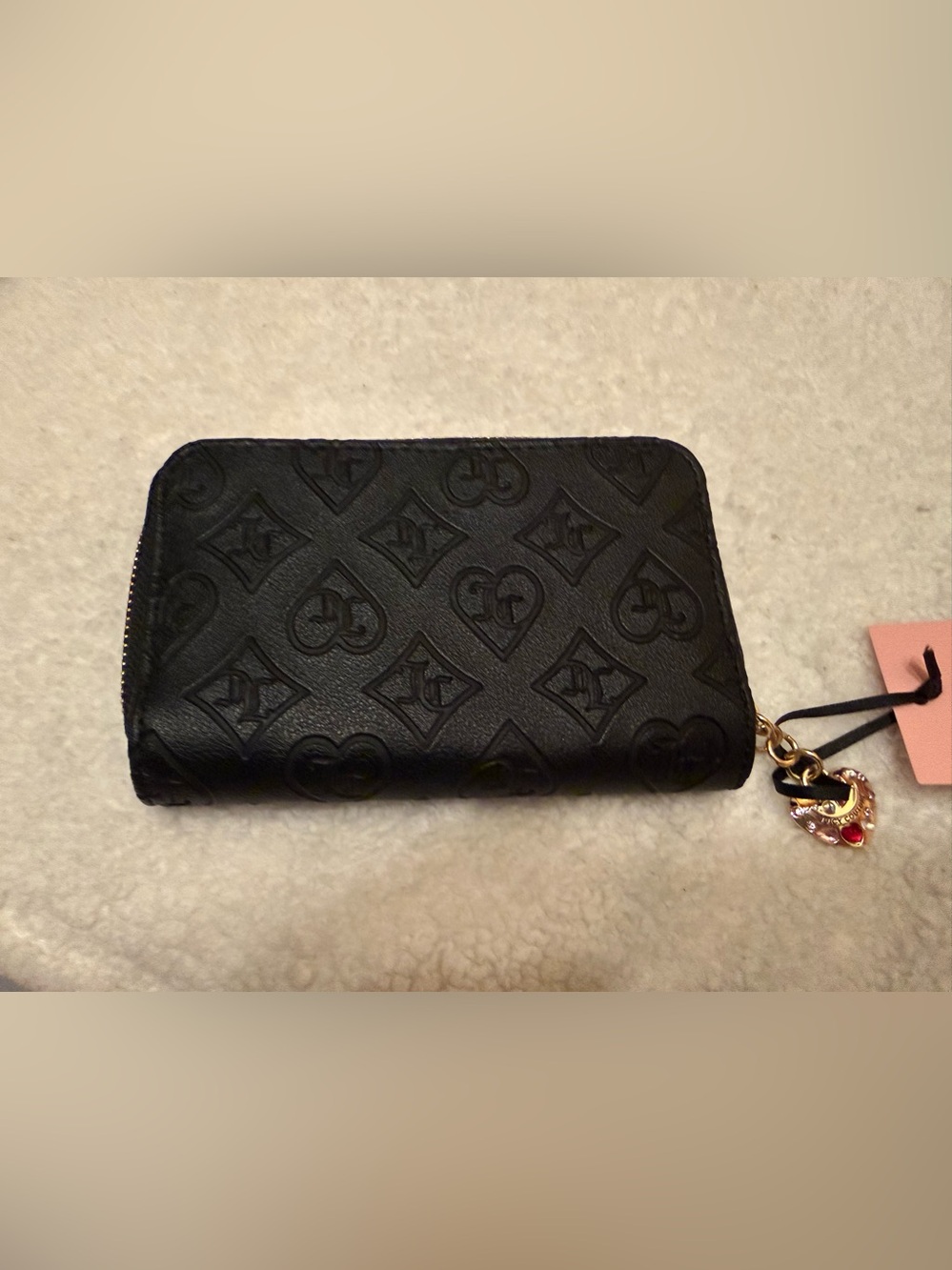 Juicy Couture Black Heart-Logo Zip Wallet with Gold Accent